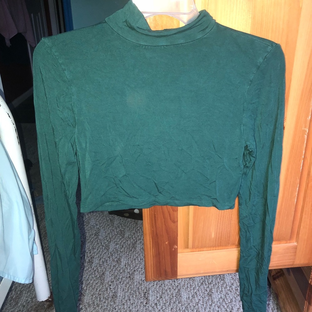 Green High neck don’t ask why crop top